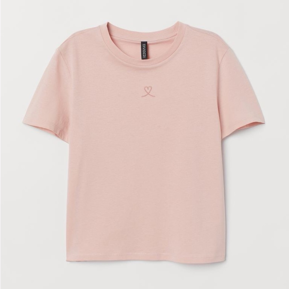 H&M Divided Embroidered Pink Heart Mini Tee